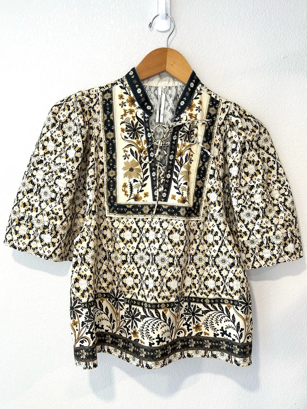 Anthropologie Pleated Puff Sleeve Blouse Boho Cottagecore Peasant Romantic XS